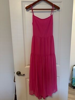 Bright Pink Spaghetti Strap Tiered Maxi Dress